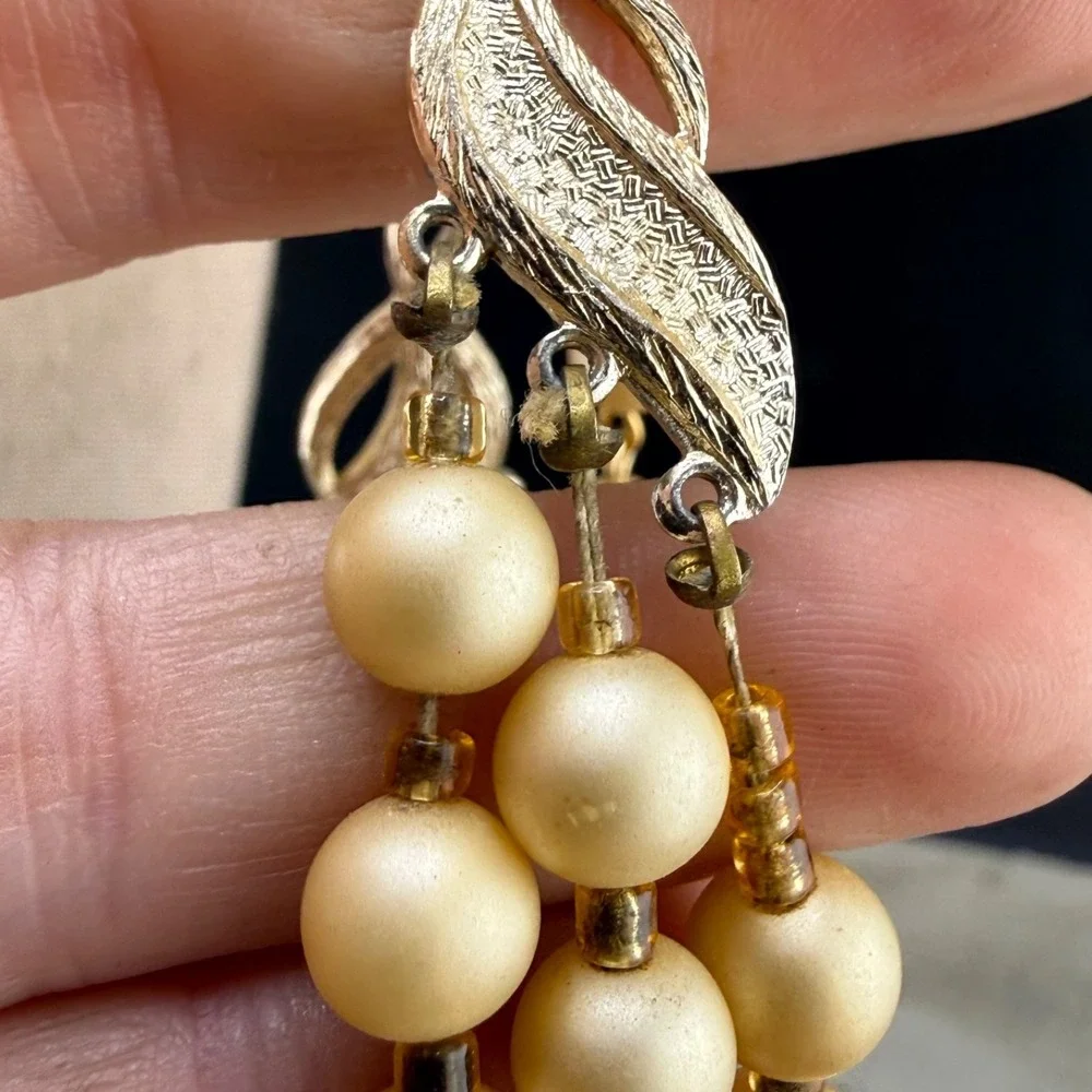 Vintage Layered Necklace Gold Tone Beaded 15